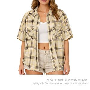 Big John Jeans XL Plaid Western Shirt Yellow Brown Japanese Heritage Y2K